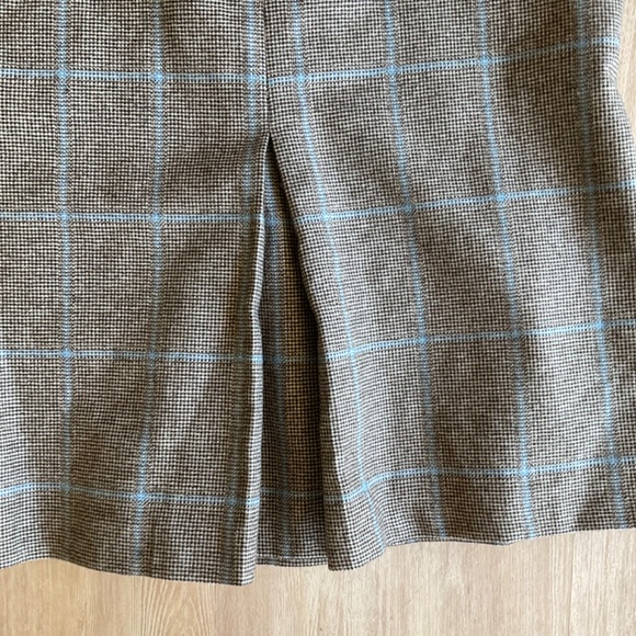 French Connection Wool Angora Plaid Midi Skirt tan academia grandpacore flare 6 - Picture 4 of 15